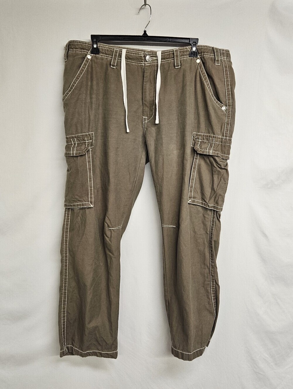 True Religion Mens Cargo Pants Green Contrast Stitch Big T Horseshoe Size 40
